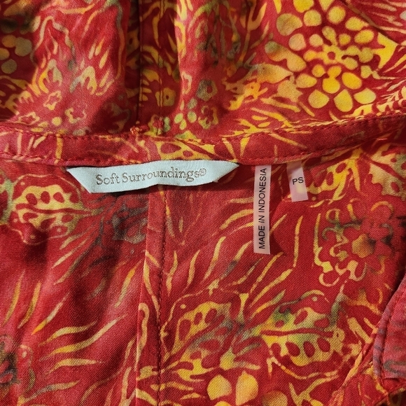 Soft Surroundings Women Orange Floral Print Hooded Pullover Roll Tab Sleeve PS - Picture 12 of 14